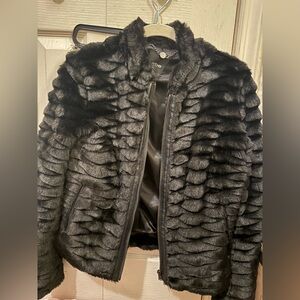 bebe Black Textured Teddy Jacket